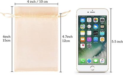 HRX Package 100pcs White Organza Bags, 4x6 inch Mesh Bags Drawstring Gift Bags Jewelry Pouches for Candy Wedding Favors Christmas