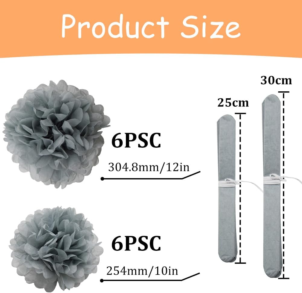 Yosawa 12 Pcs Tissue Paper Pom Poms Flowers,10''12''Paper Flower Party Decorations for Wedding Birthday Baby Shower Baby Girl Room Nursery Decoration（Sky Blue/ZH）