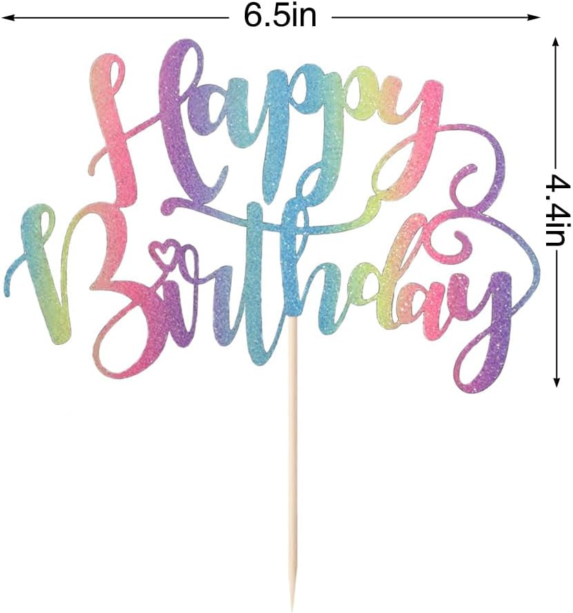 Handmade Glitter Happy Birthday Cake Topper,Birthday Party Cake Decorations, Anniversary/Birthday Party Decoration Supplies (Rainbow)