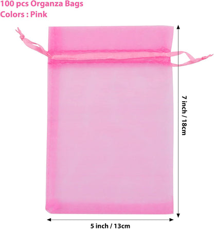 ANZNKU 50 Pack Organza Bags 5 x 7 in White Small Mesh Gift Bags Bulk Drawstring for Wedding Party Favors, Little Goodie Bag for Candy Jewelry Soap Makeup, Treat Sachet Pouch for Mothers Gifts Wrap