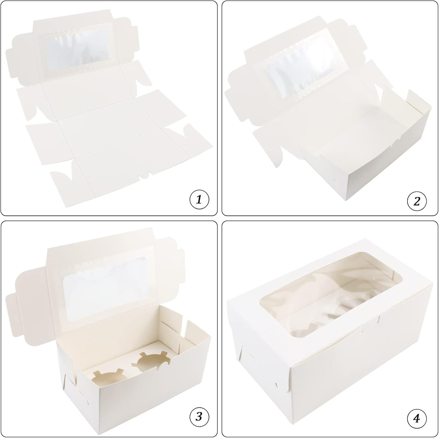 30 Pack White Paper Cupcake Boxes with 2 Cavity Cookie Gift Boxes with Clear Window 2 Treat Holder Cupcake Containers Bakery Cake Box for Birthday Party Holiday Bakery Supplies