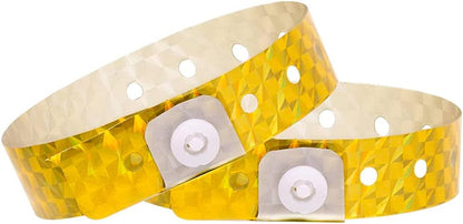 OUCHAN Holographic Plastic Wristbands Gold - 100 Pack Wristbands For Events Parties