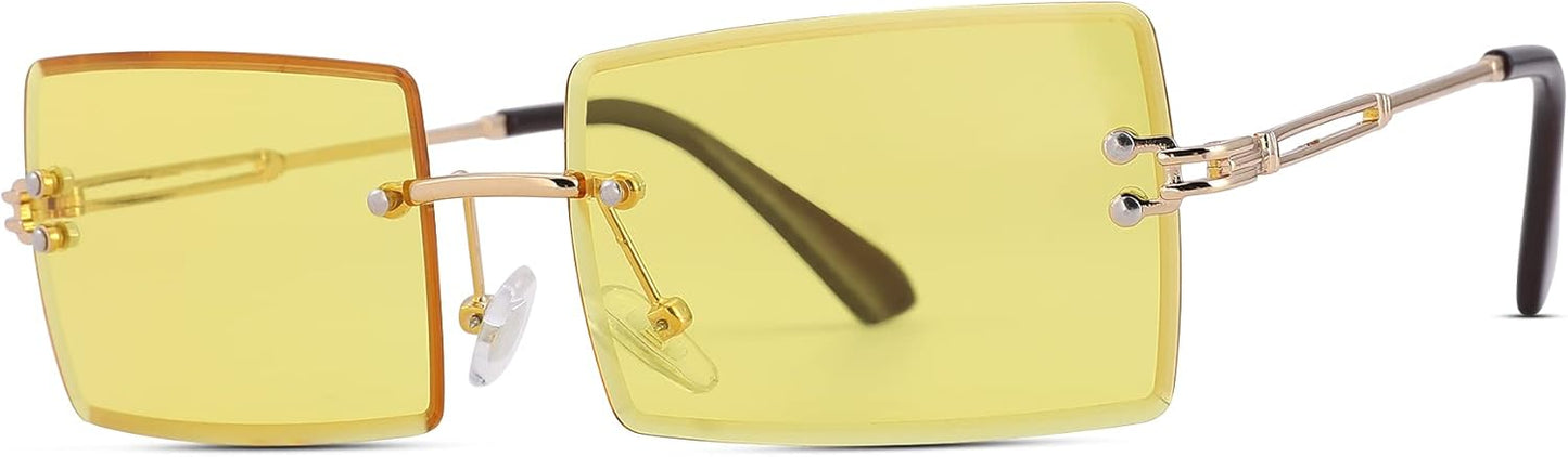 Rectangle Sunglasses for Men/Women Small Rimless Square Shade Eyewear