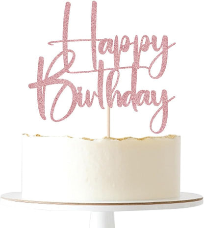 Happy Birthday Cake Topper,black Glitter Cake Pick Bunting Decor for Anniversary Birthday Party Cake Decorations Supplies