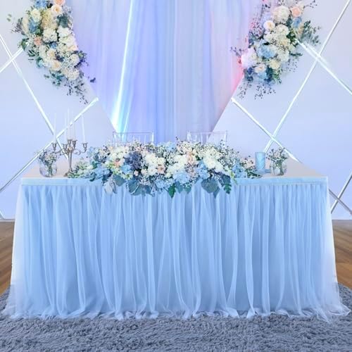 72inch Champagne Gold Tulle Table Skirts for Rectangle Round Tables, Gold Grim Ruffle Tulle Tutu Cloth Table Skirt 6ft for Wedding Birthday Party Cake Dessert Decor(No Top Cover)