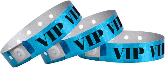 100 WristCo Premium Holographic Gold VIP Plastic Secure Snap Wristbands - 5/8" x 10" - Waterproof, Durable, Tearproof, Wrist Bands Used at Waterparks Concerts Conferences for Security Admission