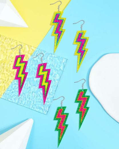 80s 90s Earrings for Women Colorful Lightning Acrylic Drop Earrings Neon Earrings Bulk for 80's 90's Outfit Glow Party Halloween 80s Accessories Jewelry