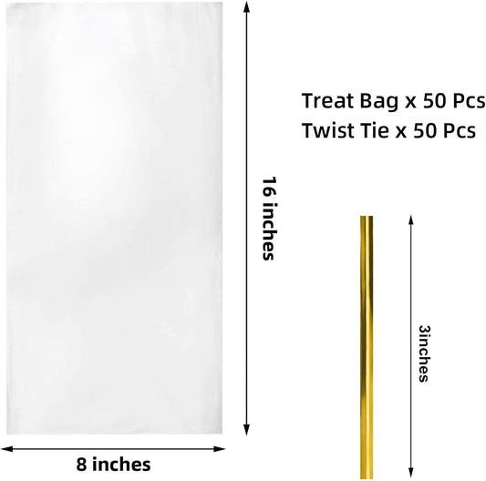 Morepack 8x16 Inches Cellophane Bags,100Pieces Clear Cellophane Gift Bags for Wine Bottles (Flat, No Gusset, Bottom)