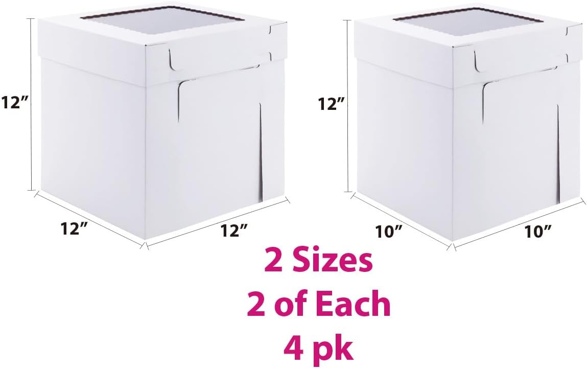 Tall Cake Boxes for Tier Cakes,3 Sizes 6 Pack 8x8x10,10x10x12 and 12x12x12Inch,Sturdy White Tall Cake Box Shipping in 8 10 12 Inch 2 3 Tier for Wedding Layer Tiered Cakes