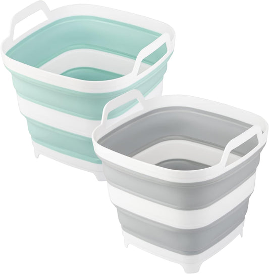 2 Pack Collapsible Ice Bucket with 2.77 Gal / 10.5L Each, Foldable Bottle Drink Cooler for Wine, Beer and Champagne, Space Saving Tub for House Cleaning, Outdoor Waterpot for Garden or Camping