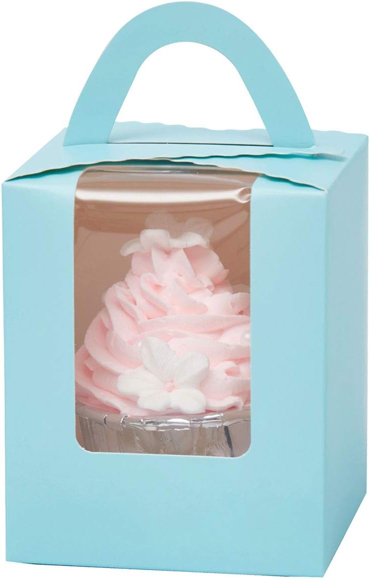 qiqee 60pcs Cupcake Boxes Individual Disposable White Single Box with Window 3.6 * 3.6 * 4.3inch Cupcake Containers/Holders