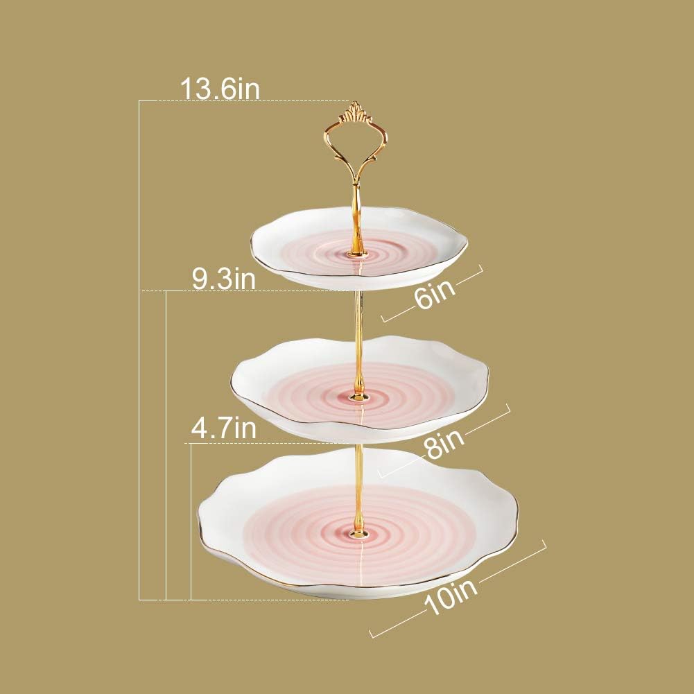 Sweejar 3 Tier Ceramic Cake Stand Wedding, Dessert Cupcake Stand for Tea Party Serving Platter (White)