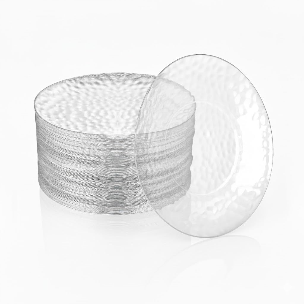 R-kay 100 Pack Clear Plastic Plates - 6.25 IN Hammered Gold Rimmed Sturdy, Durable And Extra Heavy duty Gold Plastic Dessert Plates Disposable - Ideal For Appetizer And And For Desserts.