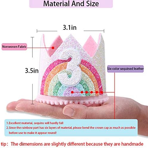 Birthday Rainbow Girl Crown, Birthday Hat for Event Party Supplies,Photo Props