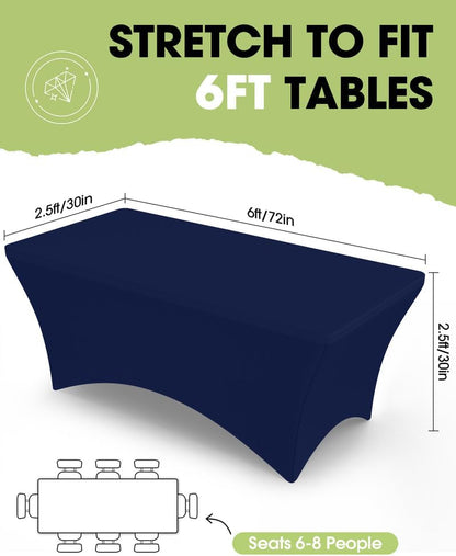 Pureegg Spandex Tablecloth 6ft - 2 Pack, Fitted and Tight Cloth for Rectangle Table, Wrinkle-Free and Stretch Table Cover for Party, Wedding, Banquet and Birthday, White