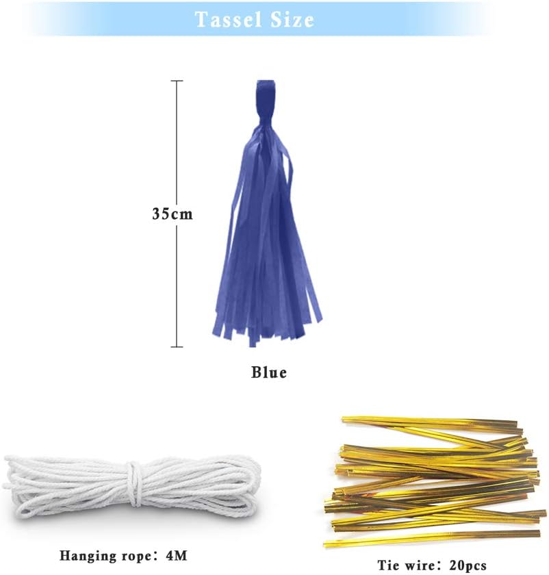 9.8in Blue Tissue Paper Tassel DIY Hanging paper decorations Party Garland Decor for Party Decorations Wedding,Festival,Baby Shower Decoration 20PCS25cm