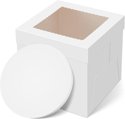 Kootek Cake Box with Board Drum, 10x10x10 Inches Tall Bakery Box with Window, Disposable Cake Container with Lid for Multi-Layer Cake, Decorating, Wedding, Birthday, Party