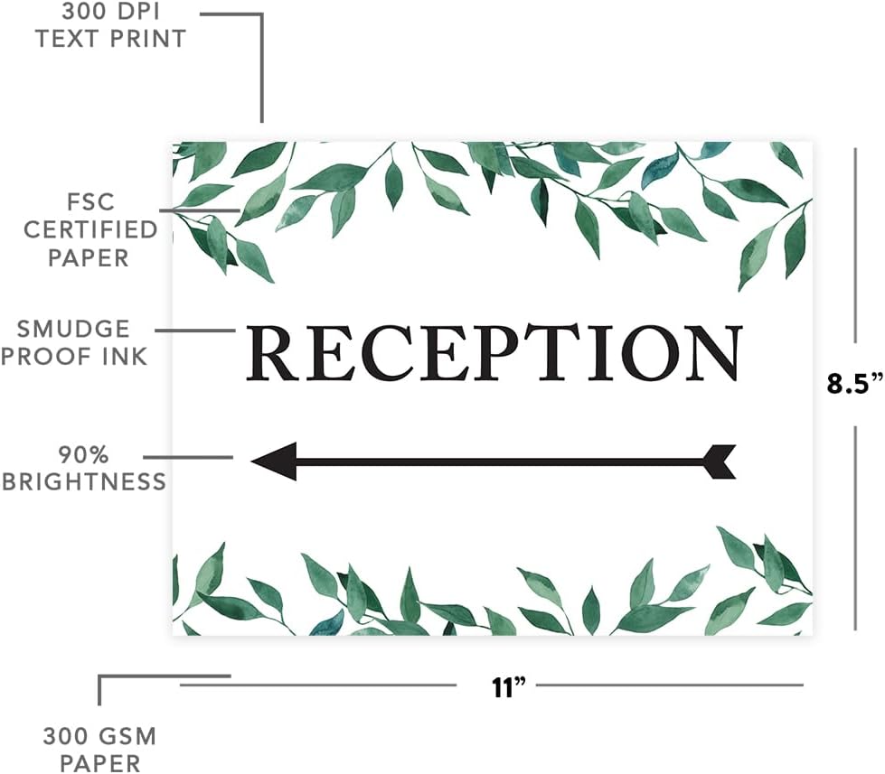 Andaz Press Wedding Party Signs, Natural Greenery Green Leaves, 8.5x11-inch, Bridal Shower Scavenger Hunt, 1-Pack - Colors D