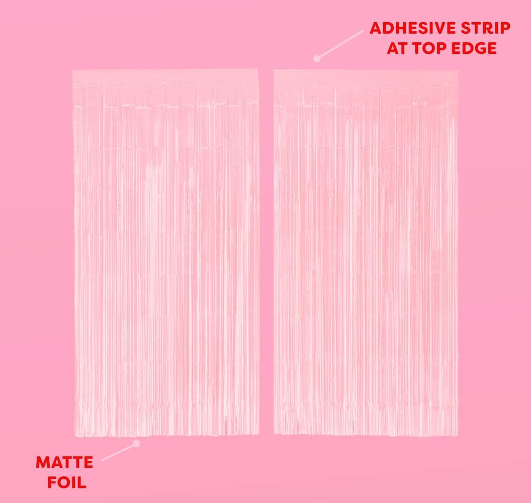 xo, Fetti Party Decorations Matte Pastel Pink Fringe Foil Curtain - Set of 2 | Bachelorette, Bridal Shower, Backdrop, Wedding, Birthday, Photo Booth