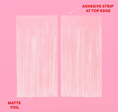xo, Fetti Party Decorations Matte Pastel Pink Fringe Foil Curtain - Set of 2 | Bachelorette, Bridal Shower, Backdrop, Wedding, Birthday, Photo Booth
