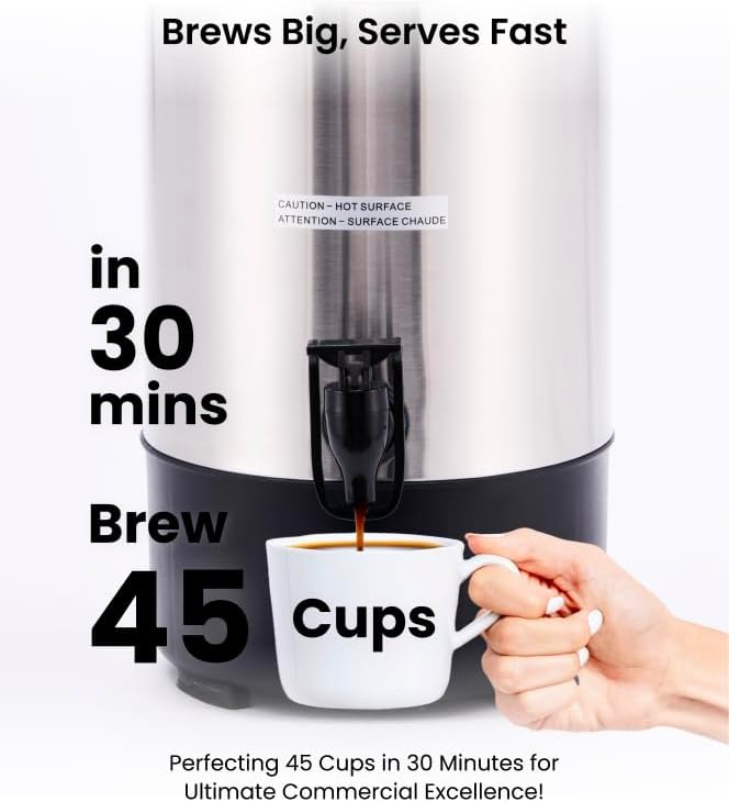 SYBO 6L Commercial Coffee Maker, Stainless Steel Coffee Urn With Cool-Touch Handles, Electric Coffee Pot Hot Beverage Dispenser, Quick-Brewing Coffee Urn, For Events,Party & Catering - 45 Cup