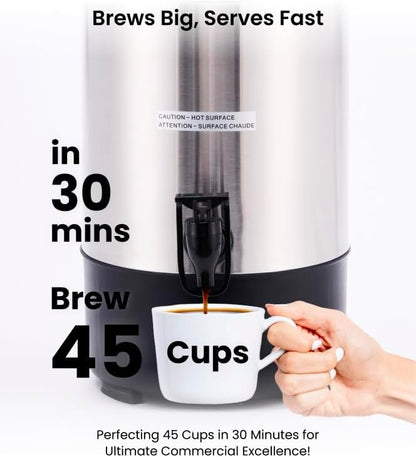 SYBO 6L Commercial Coffee Maker, Stainless Steel Coffee Urn With Cool-Touch Handles, Electric Coffee Pot Hot Beverage Dispenser, Quick-Brewing Coffee Urn, For Events,Party & Catering - 45 Cup