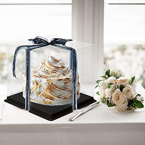 10 Inch Clear Cake Box,2 Pcs 10" X 10" X 9" Transparent Cake Box with Ribbon for 8" Cakes-Clear Tall Cake Boxs- Gift Boxes with Lid for Wedding Party and Gift Display (White-2 Set)
