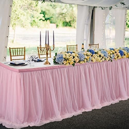 72inch Champagne Gold Tulle Table Skirts for Rectangle Round Tables, Gold Grim Ruffle Tulle Tutu Cloth Table Skirt 6ft for Wedding Birthday Party Cake Dessert Decor(No Top Cover)