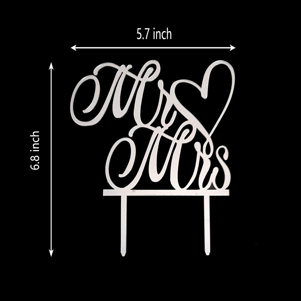 Mr and Mrs Cake Topper, Bride and Groom Sign Wedding, Engagement Cake Toppers Decorations (Mirror Gold Acrylic)