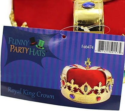 Funny Party Hats Royal king Crown - Regal King Crown - Costume Headwear with Colorful Jewels - One Size