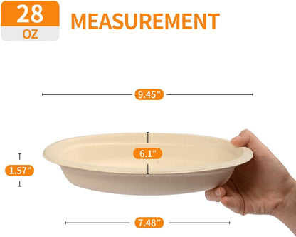 Celel 100 Pack 28 oz Oval Paper Bowls, PFAS-Free Disposable Oval Bowls for Nacho, Burrito, Taco Salads and Baked Potato, Mexican Party and Taco Bar Supplies