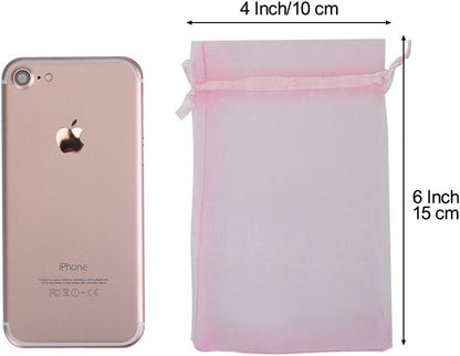 HRX Package 100pcs White Organza Bags, 4x6 inch Mesh Bags Drawstring Gift Bags Jewelry Pouches for Candy Wedding Favors Christmas