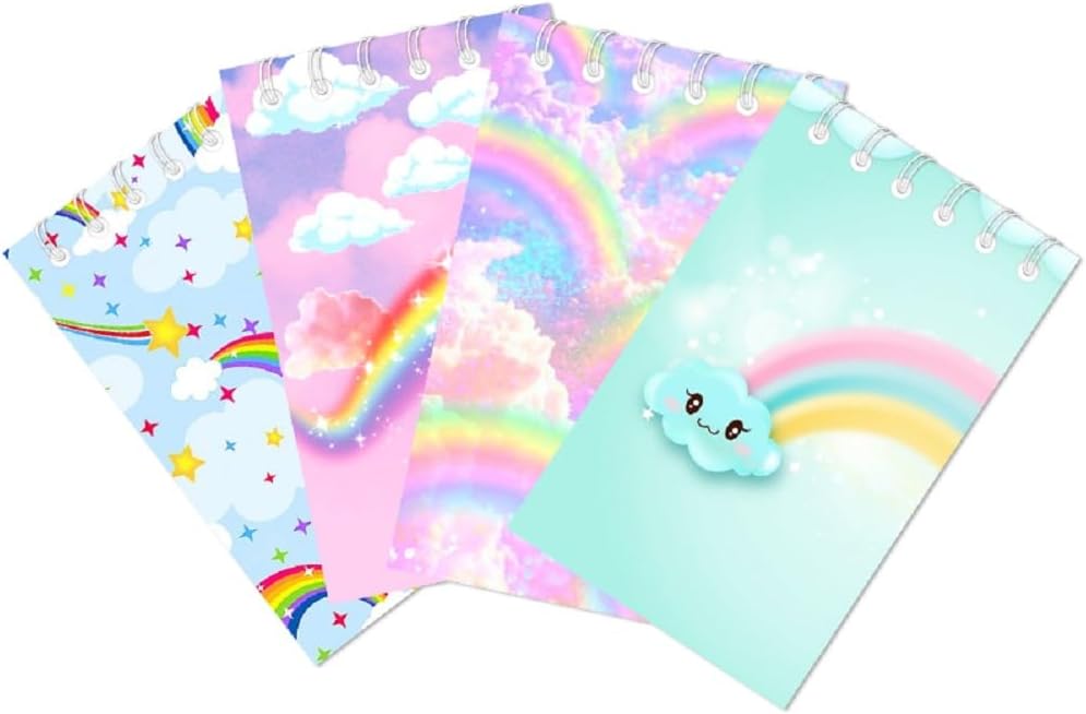 24 Pcs Mini Rainbow Notepads Rainbow Spiral Pocket Notebook Fun Coil Mini Notepad Birthday Party Supplies 8 Styles Office Products Decoration
