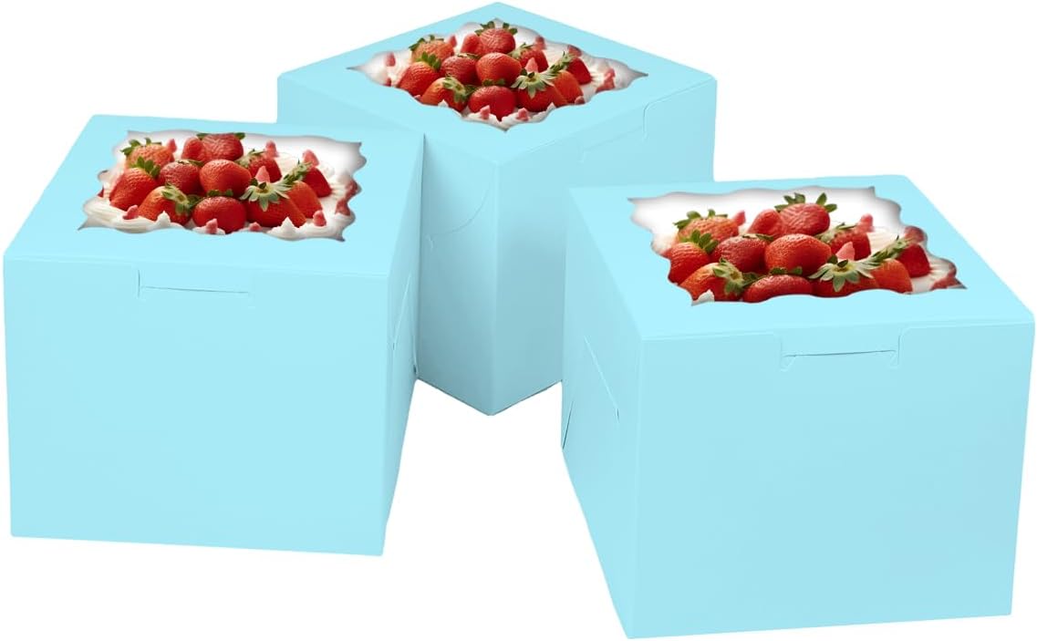 Bakepacker 36pcs 8x8x5 Inches Cake Boxes with Window 18-Packs Black 8 Inch Bakery Boxes (18 Cake Boxes +18 Cake Boards Included)