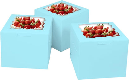 Bakepacker 36pcs 6x6x5 Inches with Window 18-Packs White 6 Inch Bakery Boxes (18 Cake Boxes +18 Cake Boards + 10 Meters Silk Ribbon Includes Included)