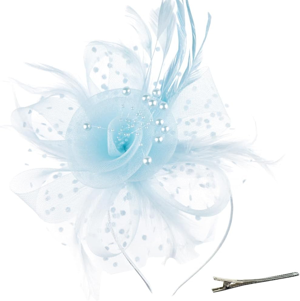 DRESHOW Fascinators Hat Flower Mesh Ribbons Feathers on a Headband and a Clip Tea Party Headwear for Girls and Women - Colors B