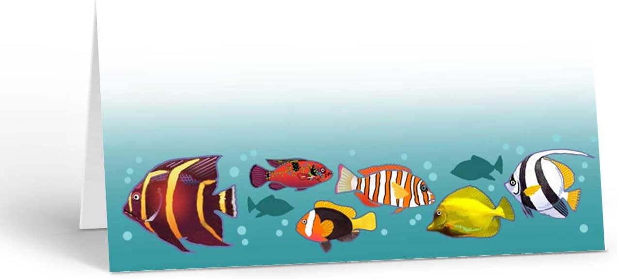 Stonehouse Collection | Tropical Fish Party Name Cards | Oceanside Table Tent Cards | Beach Name Cards | 25 Count (Tropical Fish)