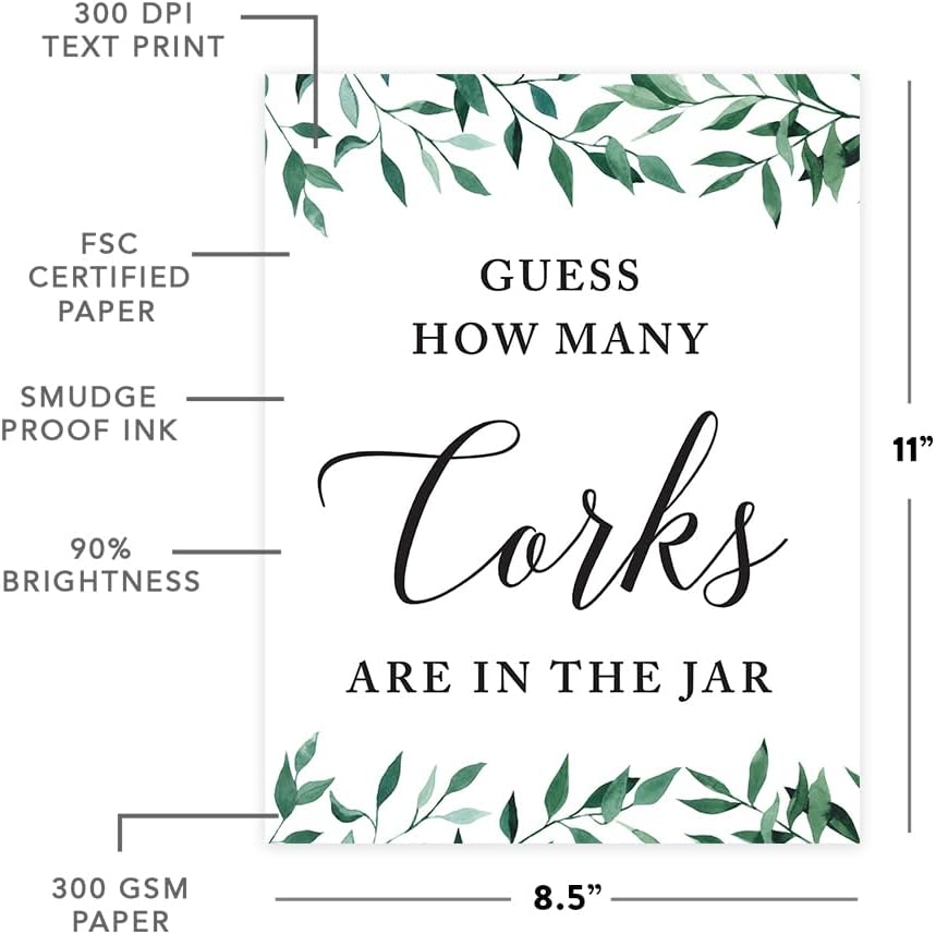 Andaz Press Wedding Party Signs, Natural Greenery Green Leaves, 8.5x11-inch, Bridal Shower Scavenger Hunt, 1-Pack - Colors D