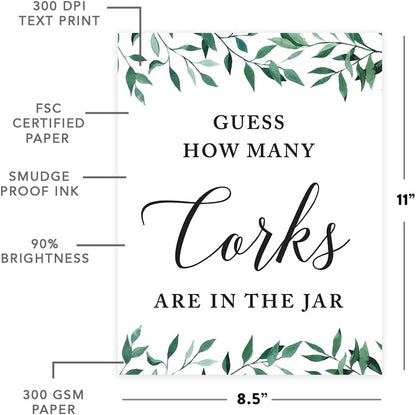 Andaz Press Wedding Party Signs, Natural Greenery Green Leaves, 8.5x11-inch, Bridal Shower Scavenger Hunt, 1-Pack - Colors D