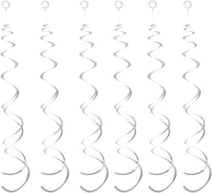 30 Pieces Iridescent White Hanging Swirls, Foil Swirl Hanging Decorations Plastic Steamers for Ceiling, Dangling Whirls Wedding Baby Shower Birthday Party Decorations
