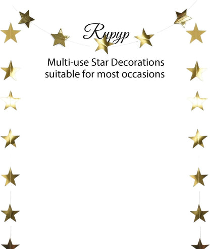 105Feet Gold Star Garland Party Banner for Graduation Decorations 2026 Class Grad Birthday Hanging- Golden Double Side Twinkle Paper Stars Streamers Backdrop for Wall Ceiling Decor, 8Pack