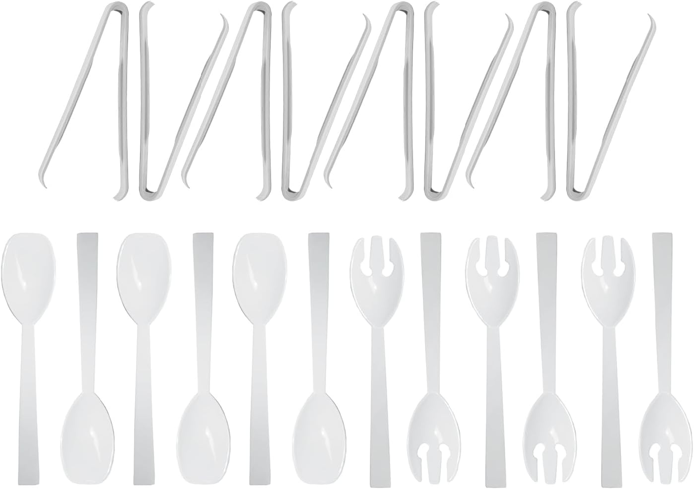 Party Essentials Plastic Party Buffet Serving Utensils Kit, Spoons/Forks/Tongs, 20-Piece, Clear