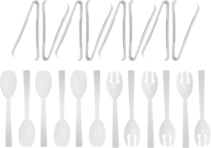 Party Essentials Plastic Party Buffet Serving Utensils Kit, Spoons/Forks/Tongs, 20-Piece, Clear