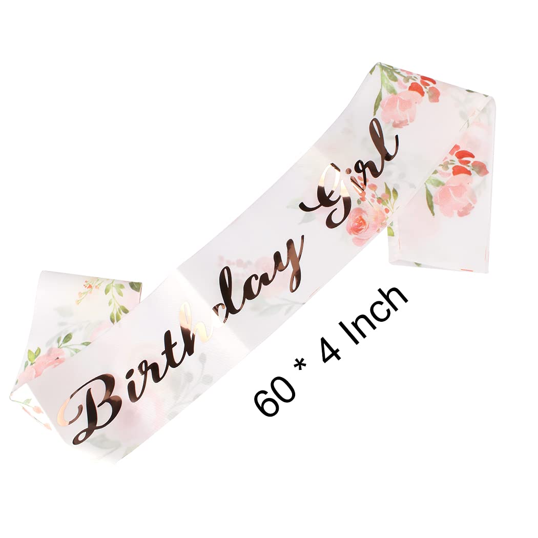 AOPRIE Birthday Girl Crown for Women with Sash Rose Gold Tiara for Women Headband Princess Crown Rhinestone Happy Birthday Accessories