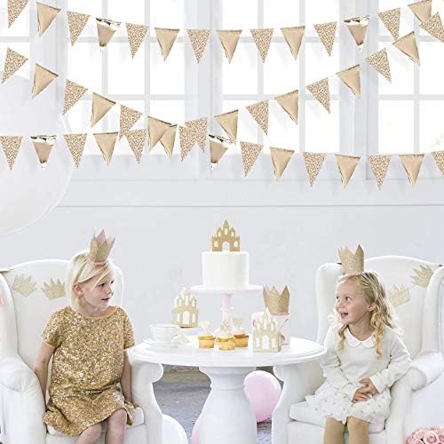 30Ft Navy Blue Gold and Beige Party Decorations Royal Blue Gold Triangle Flag Pennant Banner Bunting for Graduation Birthday Wedding Bridal Shower Nautical Ahoy Achor Theme Party Decorations Supplies
