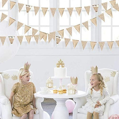 30Ft Navy Blue Gold and Beige Party Decorations Royal Blue Gold Triangle Flag Pennant Banner Bunting for Graduation Birthday Wedding Bridal Shower Nautical Ahoy Achor Theme Party Decorations Supplies