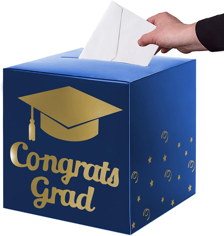 Graduation Card Box Holder, Congrats Grad Foldable Cardboard Decorations Box for Graduation Party Decoration and Grad Parties (Black)