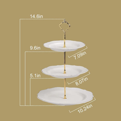 Sweejar 3 Tier Ceramic Cake Stand Wedding, Dessert Cupcake Stand for Tea Party Serving Platter (White)