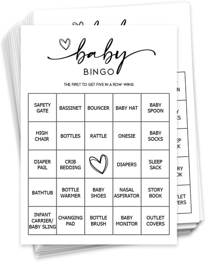 All Ewired Up Baby Bingo Game (50 Unique Cards) Pre-Filled Fun Baby Shower Game Activity, Preforated Calling Cards, Gender Neutral Boy or Girl, Minimalist