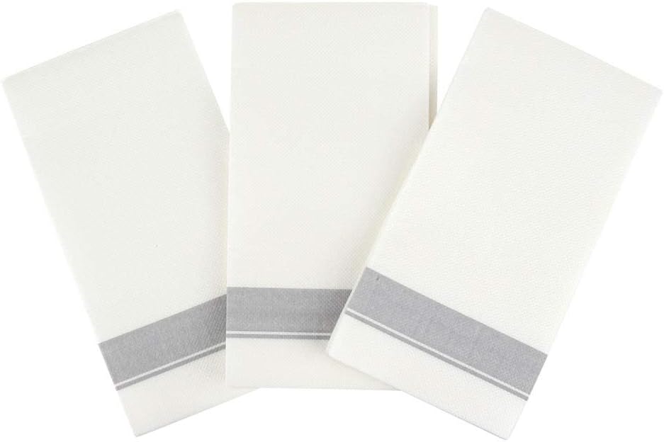 Rectangle Cloth-Like White Napkins with Gold Border, 50 Pack Fancy Paper Napkins, 22" x 22" Disposable Dinner Napkins - Decorative For Parties, Weddings, Dinners, Upscale Parties & Events